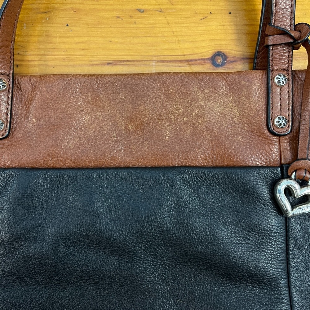 Brighton Pebbled Leather Shoulder Bag Black Brown Leopard Lining‎ Handbag Supple - Picture 6 of 13